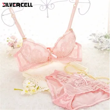

SILVERCELLWomen Sexy Lace Underwear Suit Bra Sets Chic Embroidery Lingerie Push Up Bra Sets Bra+Briefs Underwear