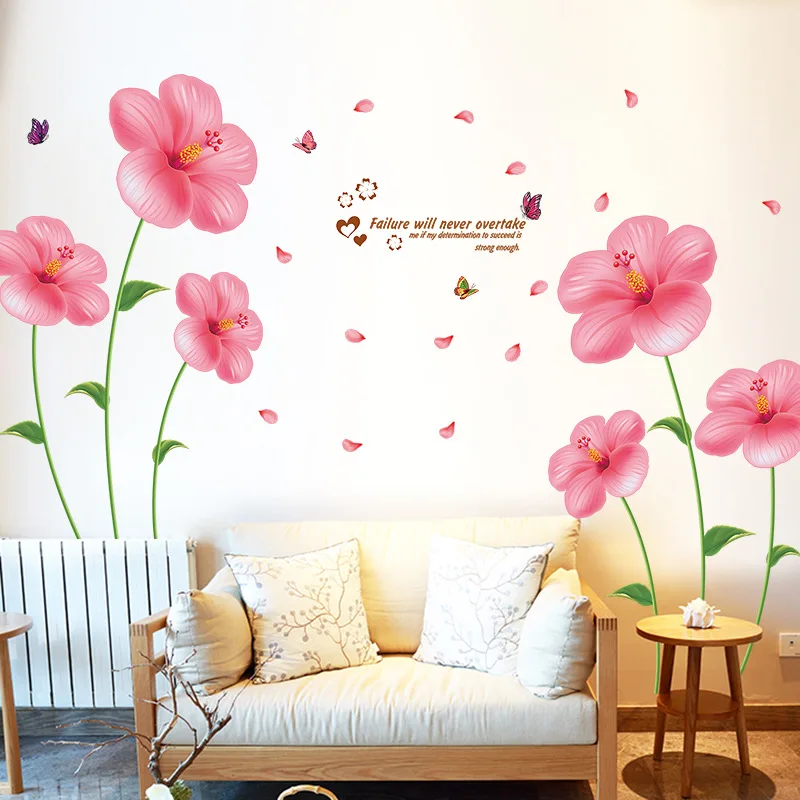 kawaii large pink flower wall stickers women bedroom salon home decor