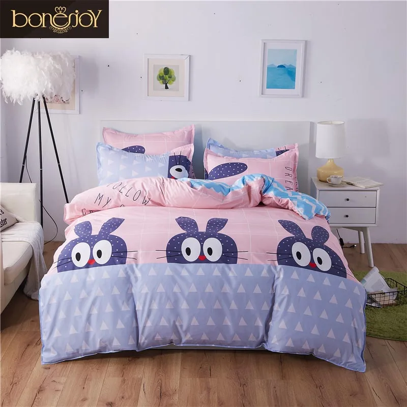Bonenjoy Cartoon Stil Rosa Niedlichen Kaninchen Bettwäsche Duvet Abdeckung Mit Kissenbezug Blatt Doppelbett Abdeckung Für Mädchen Reaktiven Gedruckt Bett Kaufen