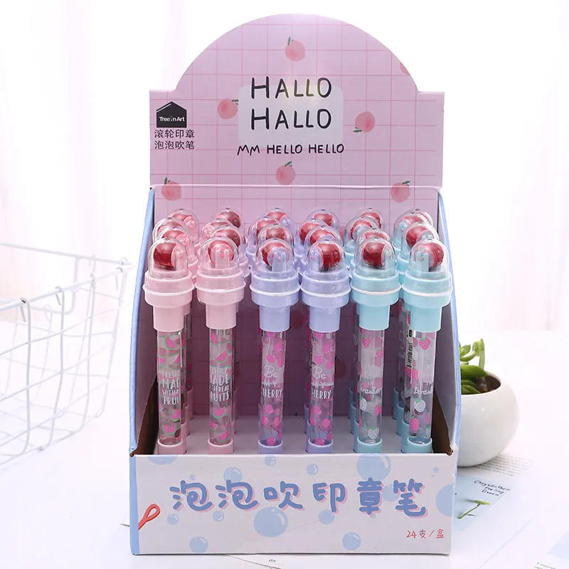 

24 Pcs/1 Lot Kawaii Ballpen Fruit Group Bubble Blowing Ballpoint Pens Pens School Stationery Writing Supplies Office Supplies