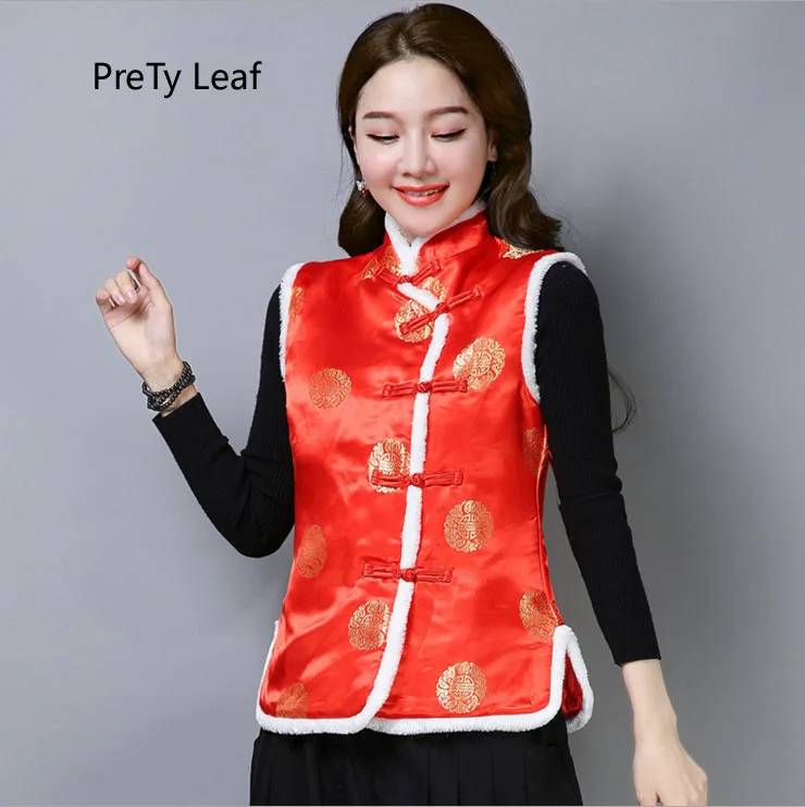 Женский хлопковый жилет без рукавов в китайском стиле на осень и зиму