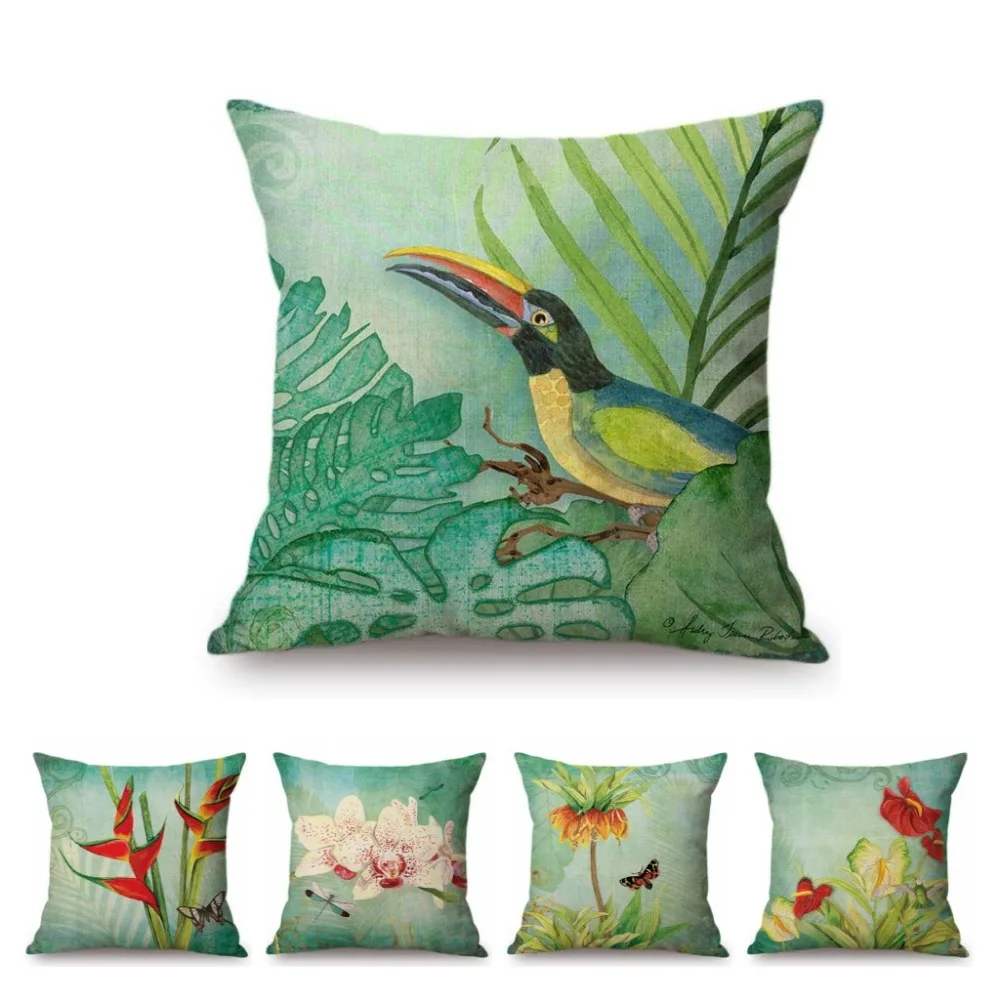 

Green Rainforest Tropical Plant Palm Butterfly home Decorative Sofa Throw Pillow Case Cotton Linen Spring Summer Cushion Cover