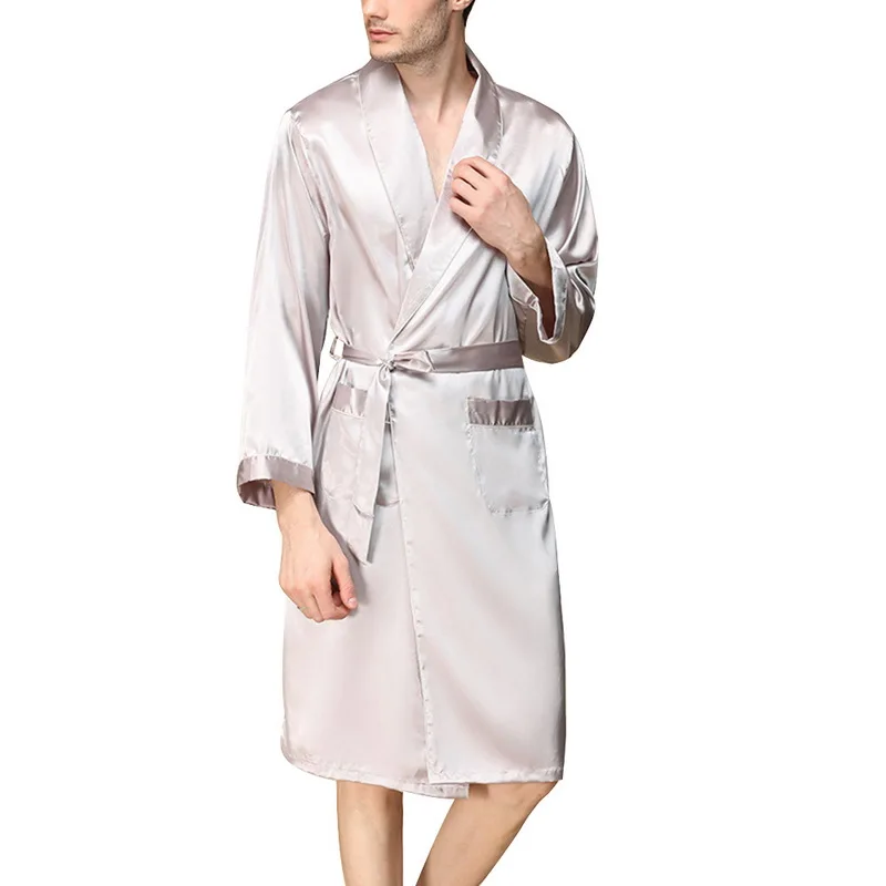 silver robe Новинка, Мужская черная домашняя одежда для сна, ночная рубашка из искусственного шелка для мужчин, удобные шелковистые халаты, благородный халат, мужские халаты для сна - Цвет: silver robe