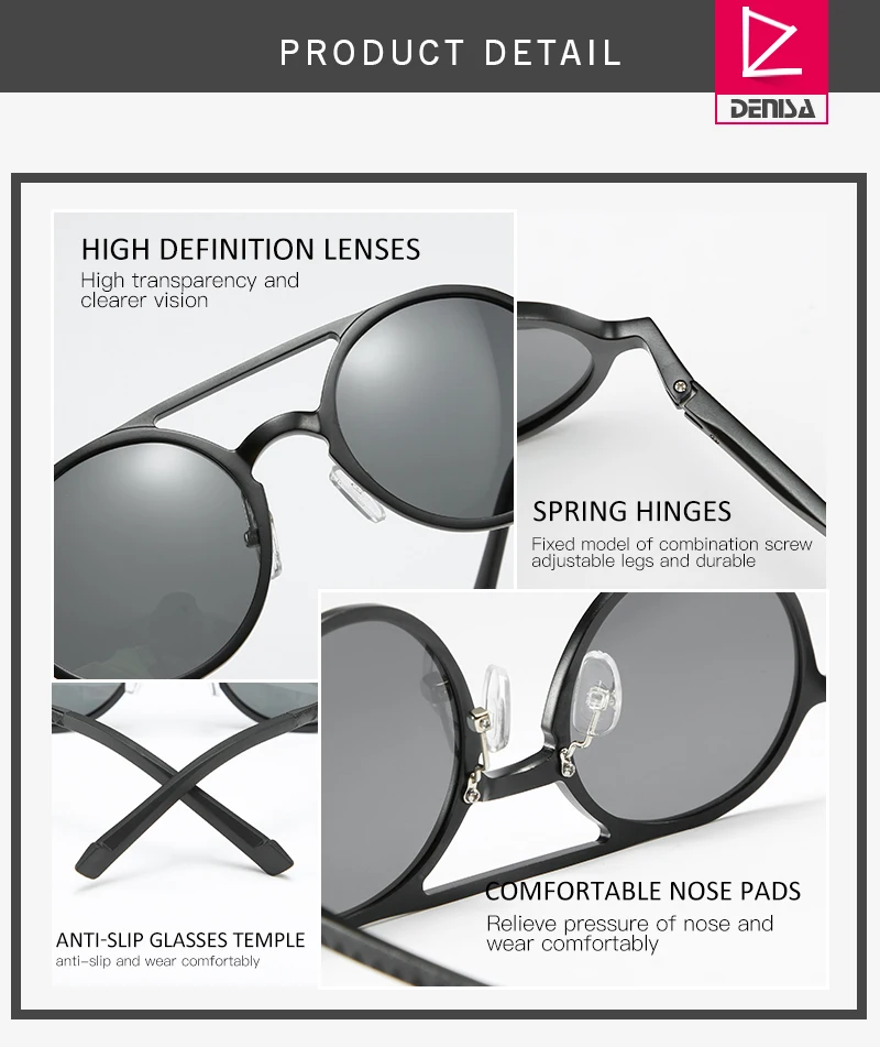 DENISA, очки в алюминиево-магниевой оправе, мужские поляризованные очки в стиле стимпанк, роскошные брендовые круглые солнцезащитные очки, винтажные, UV400, G8200