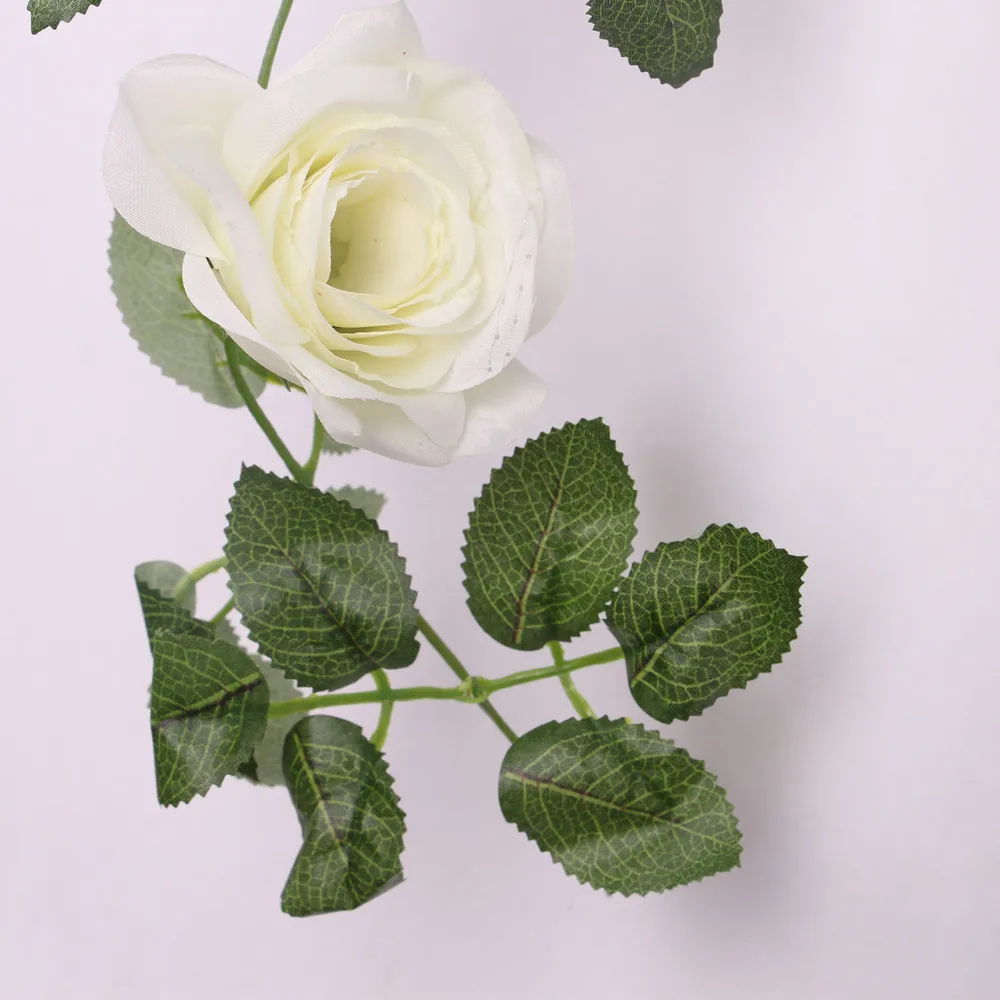 Artificial Rose Silk Flower Garland Ivy Vine Outdoor Indoor Hanging Decor White