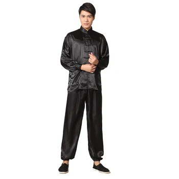 

Black Vintage Men's Rayon Uniform Chinese Tai Chi Suit Kung Fu Costume Shirt+Trousers Sets S M L XL XXL M048-1