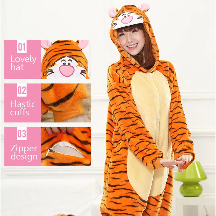 Пижама ТИГР взрослых Onesie для женщин Тигр косплэй Костюм животных пижамы фланель