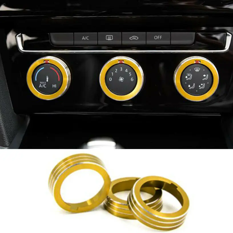 

3Pcs Gold Anodized Aluminum AC Climate Control Ring Knob Cover For VW MK7 Golf GTI
