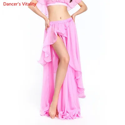 Professional Competition Sexy Chiffon For Women Belly Dance Skirt Maxi Costume Dancer Dress11 Color; Free Shipping - Цвет: Розовый