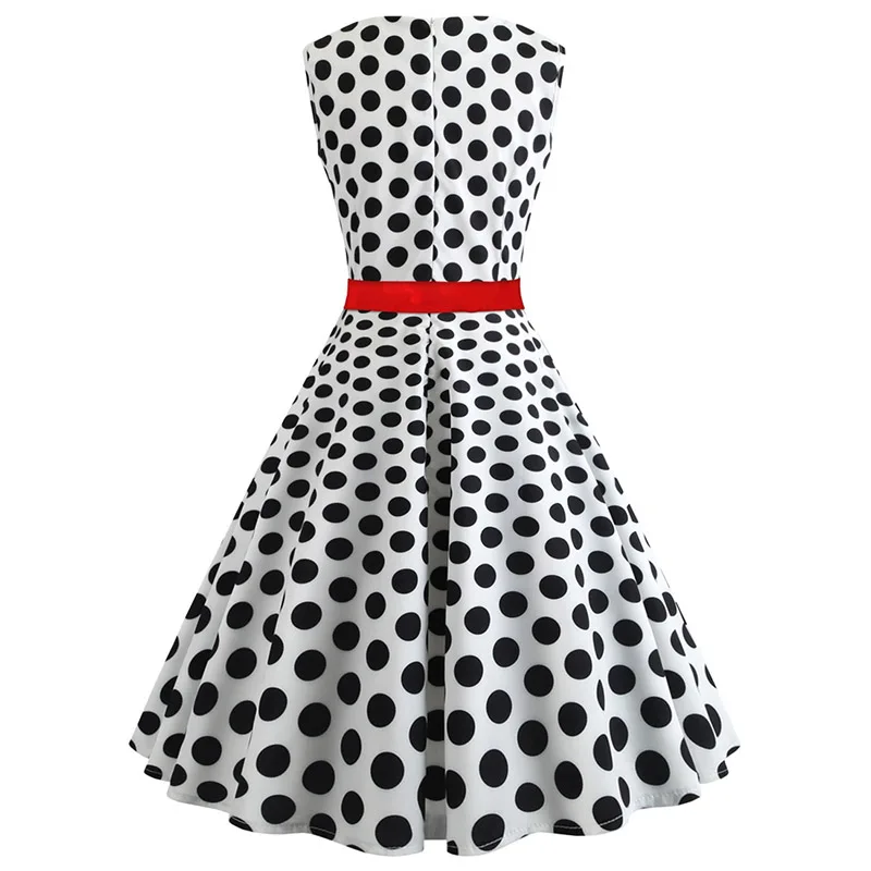 ShejoinSheenjoy Summer 1950s Retro Dot Hepburn Dress Women O- Neck Short Sleeve with Belt Elegant White Dress 2XL (5)