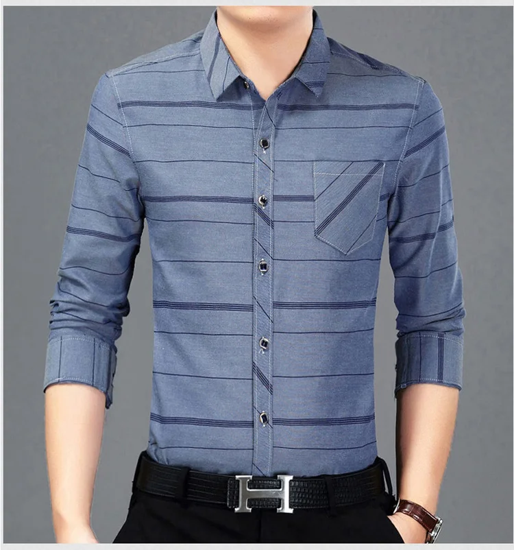 Jbersee бренд Camisa Social Slim Fit Мужская рубашка модные высококачественные мужские рубашки с длинным рукавом полосатые деловые повседневные мужские рубашки