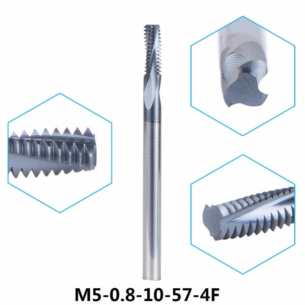 

1pc M5-0.8-10-57-4F Tungsten Carbide thread end mill M5*0.8, thread milling cutters with TIALN coating Metric 0.8mm Pitch