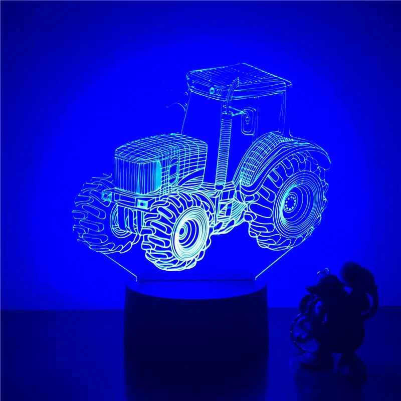 Светодиодный 3d-ночник большой шинный сельскохозяйственный трактор фигурку 7 цветов Touch Оптические иллюзии настольная лампа украшения дома модель