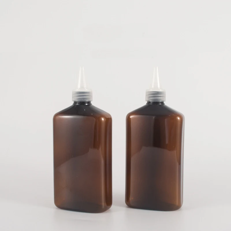 

1pcs 500ml brown flat bottle with pointed lid Lotion Large capacity bottle Empty bottle of cosmetics Sub-bottle wholesale BQ133