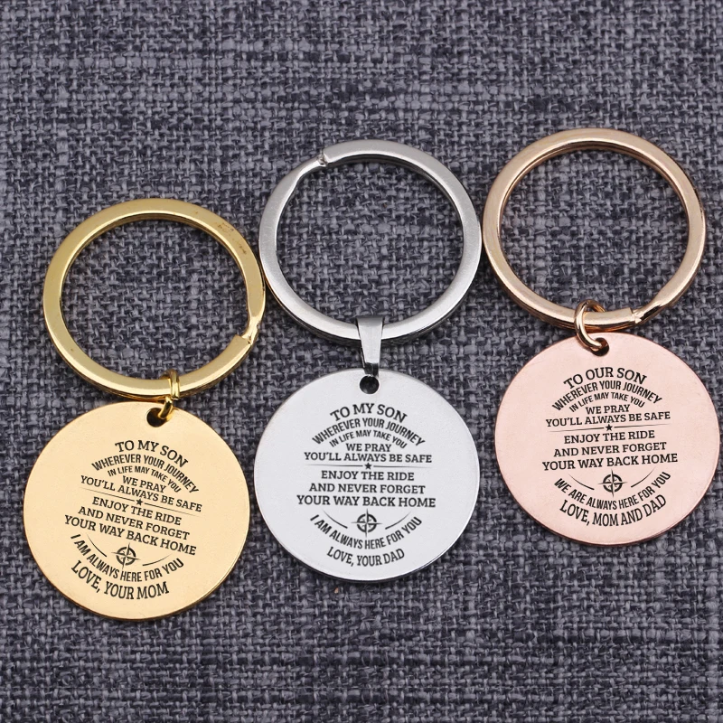 

Mom And Dad Lettering Son Gift Bag Charms Stainless Steel Loop Key Holder Accessories Keychains Birthday Gift From Mother Father