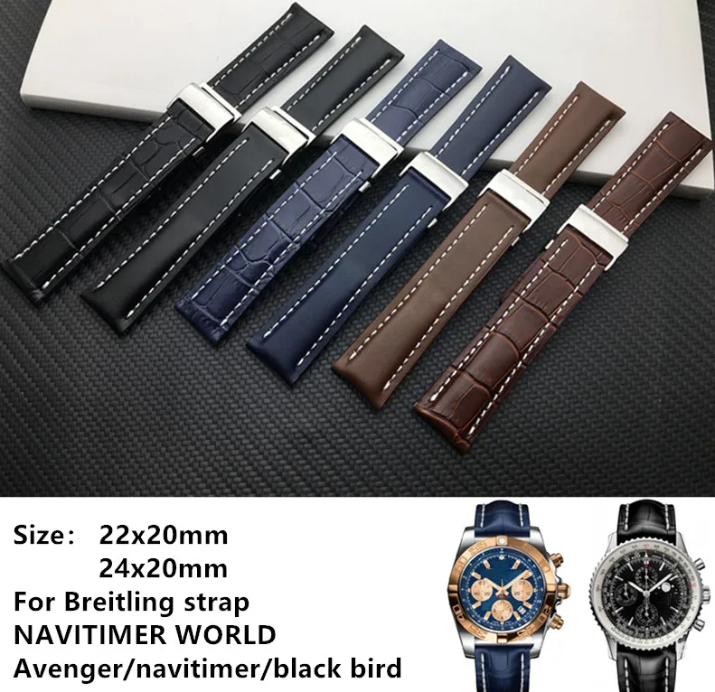 

Genuine real Leather Watch Band Watchband For Breitling strap for NAVITIMER WORLD Avenger/navitimer belt 20mm 22mm 24mm logo
