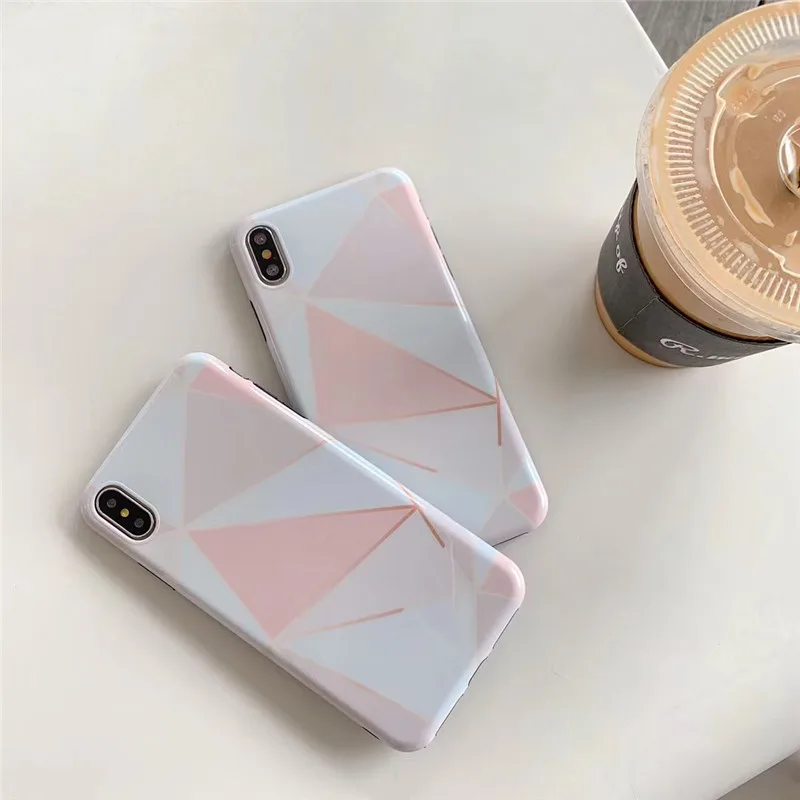 

Phone Case For iPhone X 8 7 6 6s Plus Geometric Splice Pattern Marble Hard PC Back Cover Case For iPhone XS XR XS MAX Coque Capa