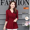 Autumn Winter Basic Shirts Blouses Hot Women Fashion Long Sleeve V Neck Tops Black Red Green Purple Belly Peplum Top Blouse 1083 ► Photo 2/6
