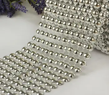 

10yard 12row Half Round Silver Plated Pearl Beads Bendable Mesh Wrap Roll Chain Trim For Sewing Apperal Bag Shoes Cap Decoration