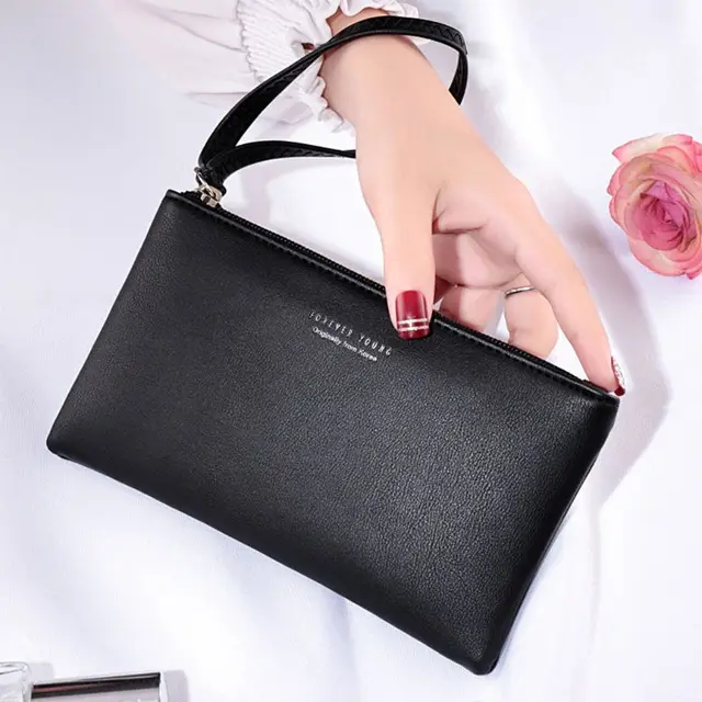 2020 Fashion Women PU Leather Purse Wristlet Zipper Wallet Handbag Envelope Phone Key Case Clutches for Women Coin Purses 1