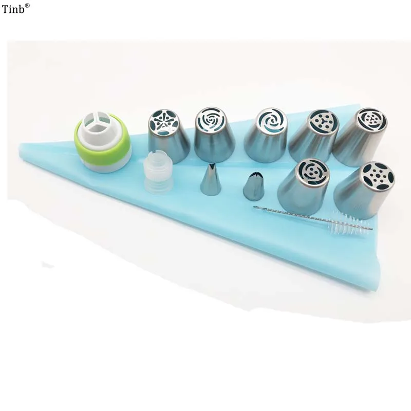 

Hot 13pcs/set Stainless Steel Russian Tips Pastry Nozzles Cream Confectionery Cupcake Cake Decorating Tools Icing Piping Nozzles