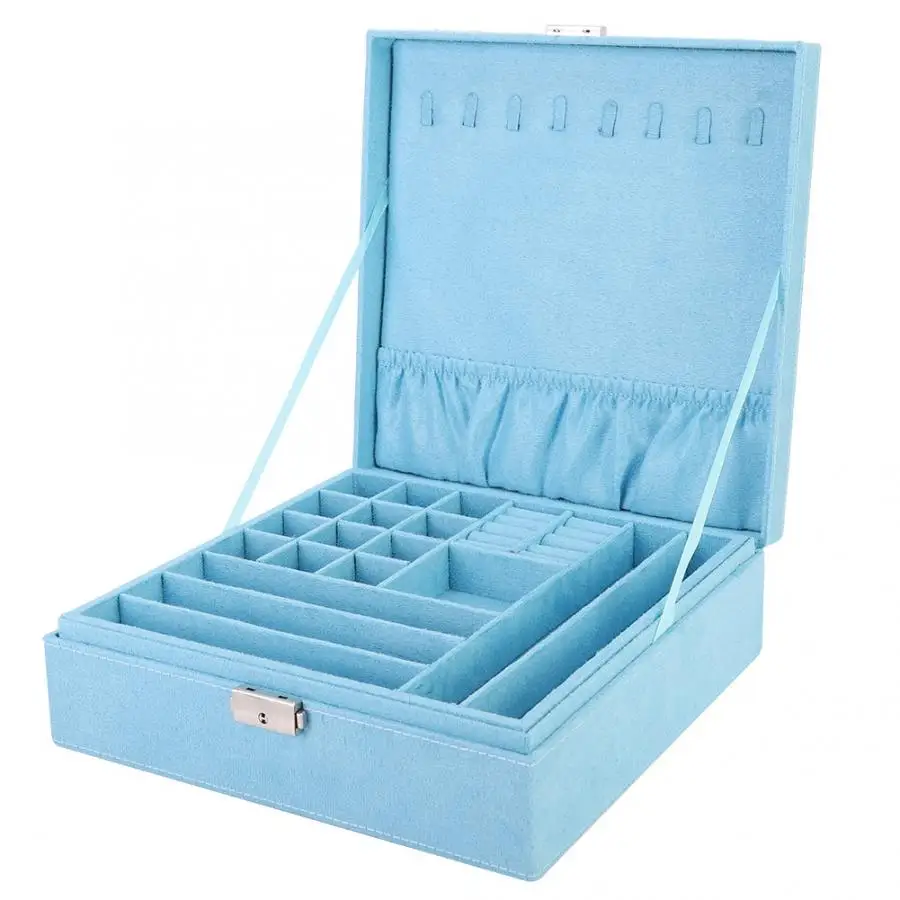 

Large Capacity Flannel Square Jewelry Box Simple Layout 2 Layers Makeup Organizer Choker Ring Necklace Storage Box