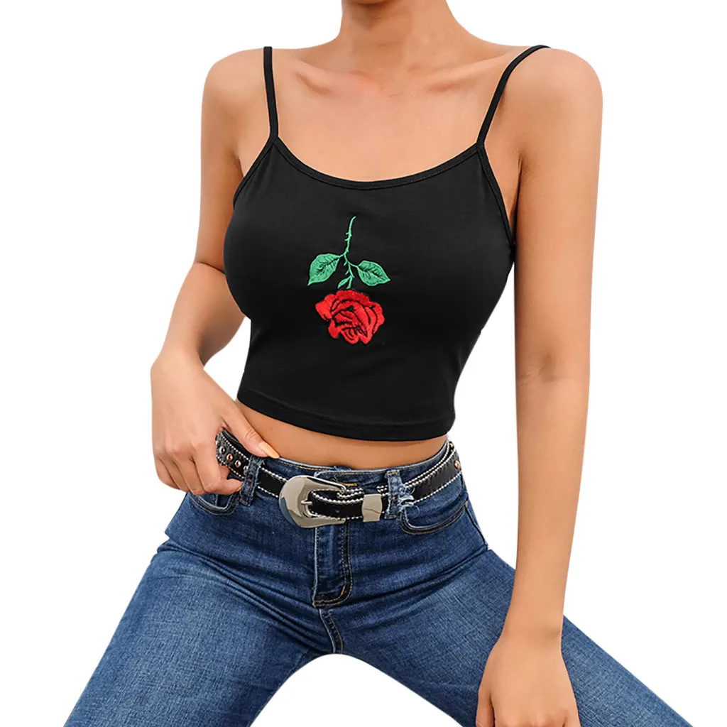 

MUQGEW O neck print floral cotton women vest Women Sexy Print Overlap Cross Sling Crop Tank Top vests 2019 fashion tops mujer