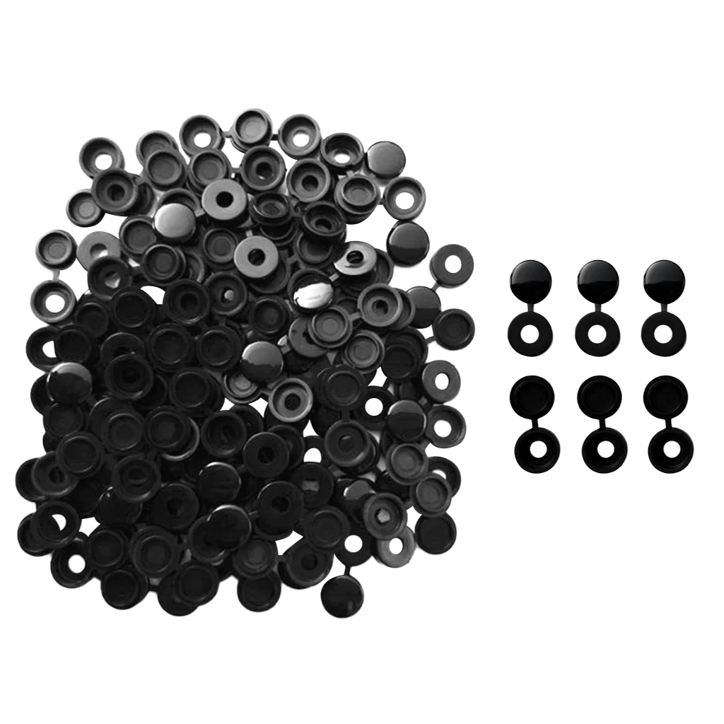 200Pcs Small Hinged Screw Cover Cap for Car Home Furniture Decor White+Black