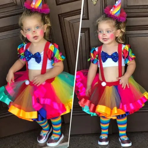 Girls Clothing Set Baby Girl Summer Outfits Circus Party Dress Crop Tops Suspender Dress