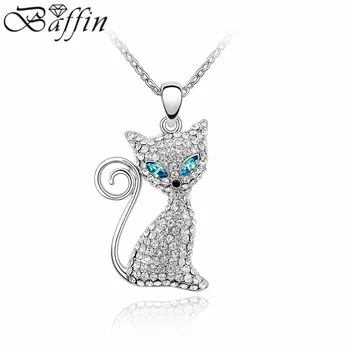 

High quality Austrian Crystal Cat pendant Necklace Cute Jewelry Made With Swarovski Elements for women holiday gifts