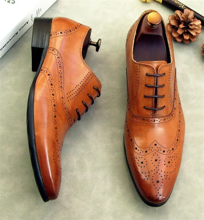 As De Pic Británicos Oficina Negocio Toe Cuero Vestido Lace Completo up as Pointed Casual Brogue Tallado Zapatos Grano Estilo Pic Hombres qfCATC