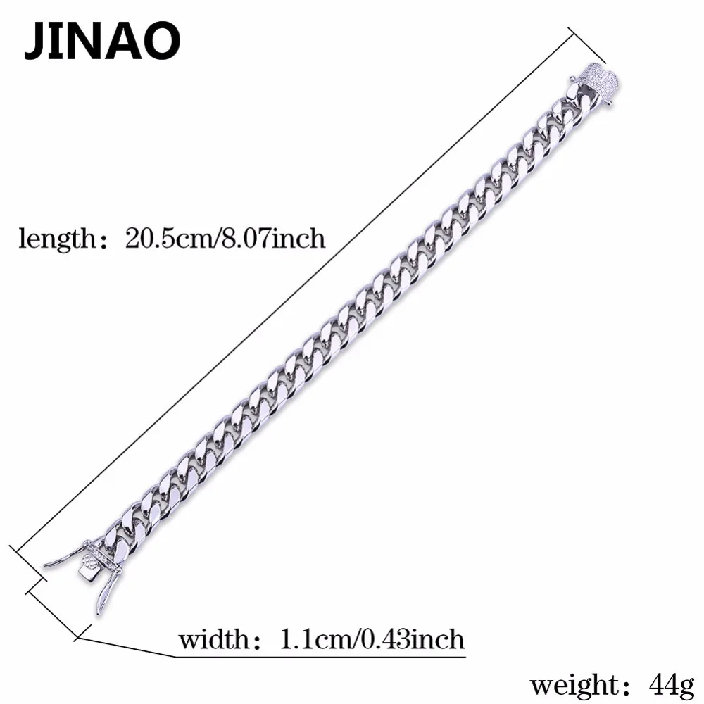 JINAO хип-хоп ювелирные изделия стиль Золотой Серебряный Iced Out браслет побрякушка микро проложить CZ камень звено браслет для мужчин подарок