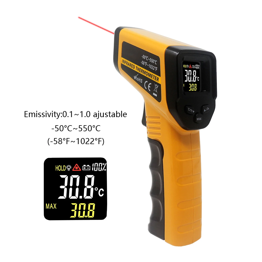 Бесконтактный цифровой инфракрасный термометр ИК лазерный точечный пирометр измеритель температуры C/F выбор-50C~ 380c-50c~ 550C
