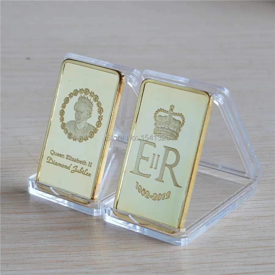 

Elizabeth II Diamond Jubilee 24 Kt Gold Plated Commemorative 1 Oz. Bullion Bar 20 pcs/lot free shipping
