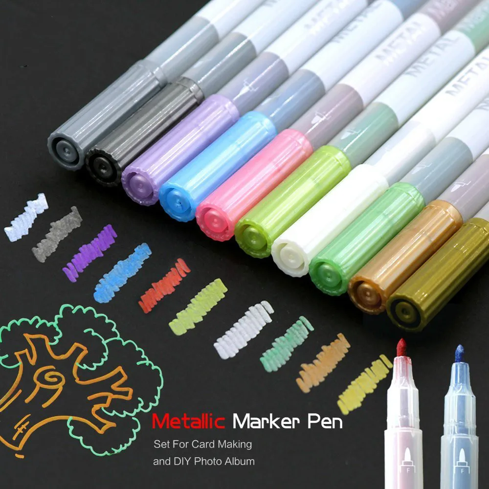 10 Pcs/Lot Metallic Micron Pen Detailed Marking Color Metal Marker for