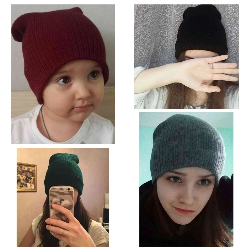 REAKIDS зимние шапочки Skullies, вязаная шапочка для малыша, Детские шапочки для девочек и мальчиков, теплая одноцветная шапка для детей, шапка бини