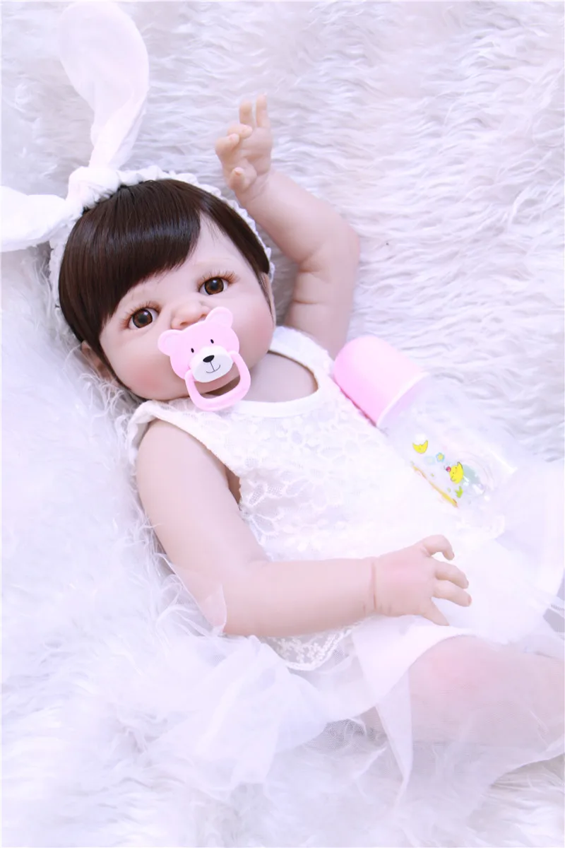 Bebe девушка Reborn 55 см полный силиконовые куклы для новорожденных и малышей белое платье детей, игрушки для ванной подарок Bebe родился bonecas Reborn