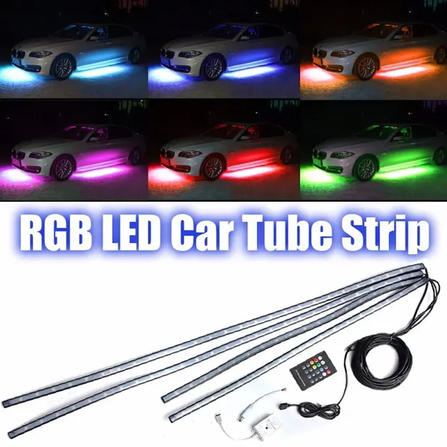 4pcs RGB Remote Control Led Car Chassis Atmospher Strip Light