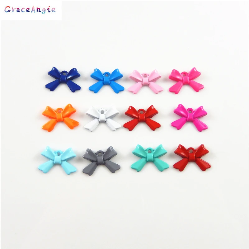 

GraceAngie 30PCS Bow Tie Style Trendy Zinc Alloy Charms Blue Pink Necklace DIY Pendant Kids Girl Handmade Enamel Jewelry Crafts
