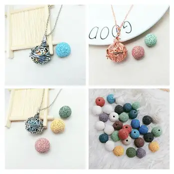 

SHIYING 2019 (with one 16MM Lava Stone) Antique Vintage Necklaces Locket Perfume Essential Oil Diffuser Necklace music pattern