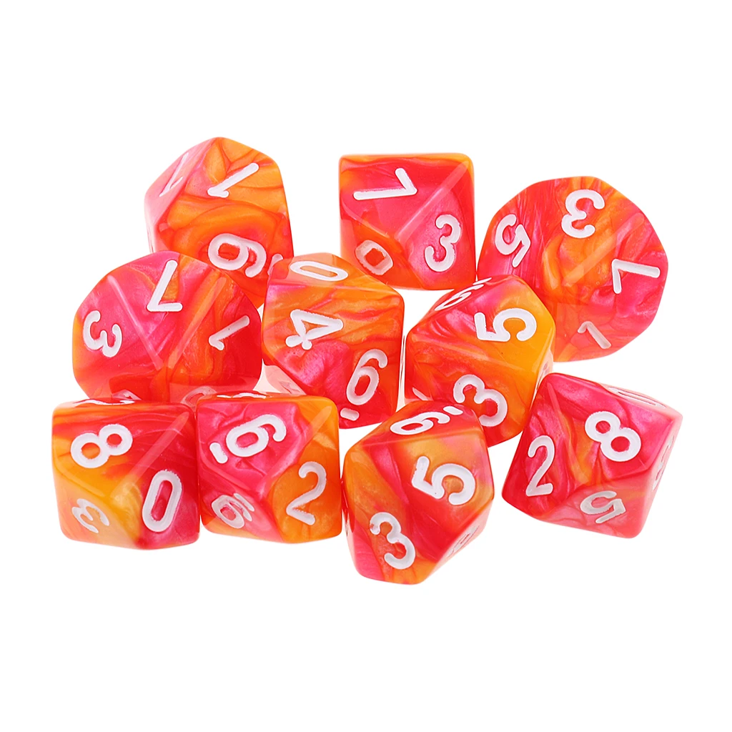 10 шт. сторонние D10 цветные многогранные кубики двухцветные для D & RPG MTG настольные