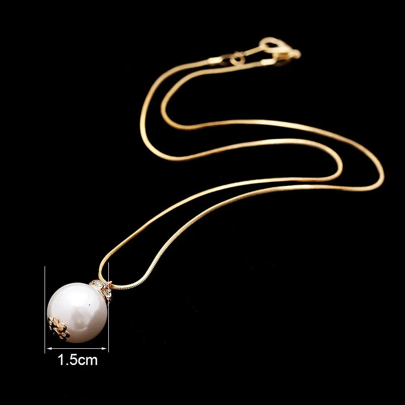 White Pearl Pendant Necklace Choker for Women Gold-color Metal Chain Round Simulated Pearl Statement Necklace 2018 Big Necklaces (3)