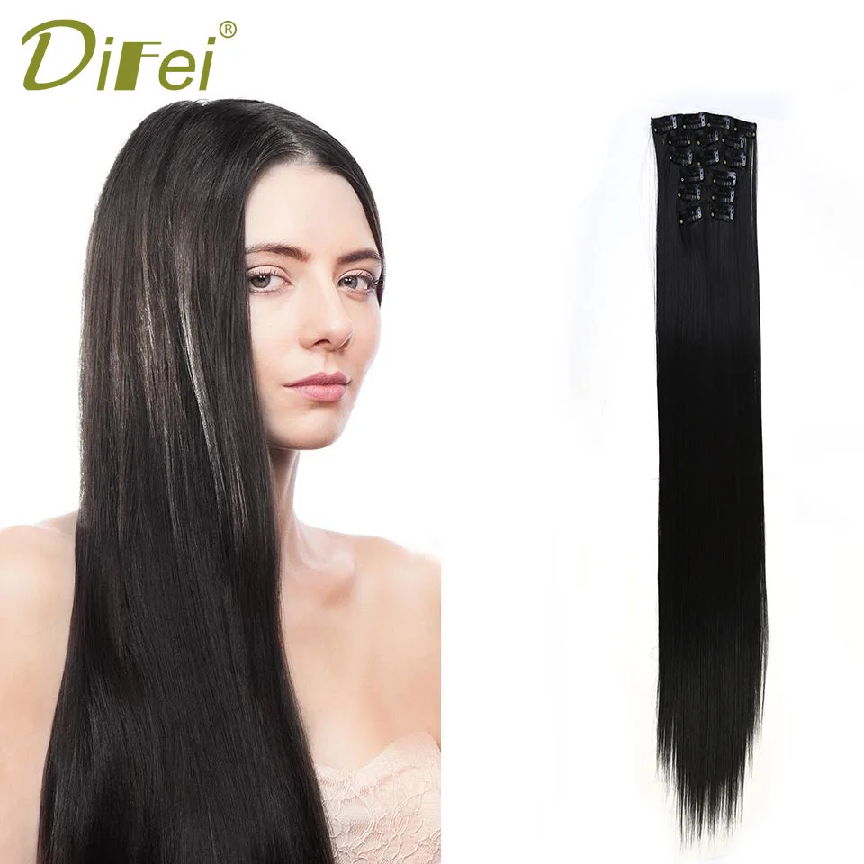 DIFEI 24 Inch Hair Extension Long Straight 16 Clip Extension Synthetic