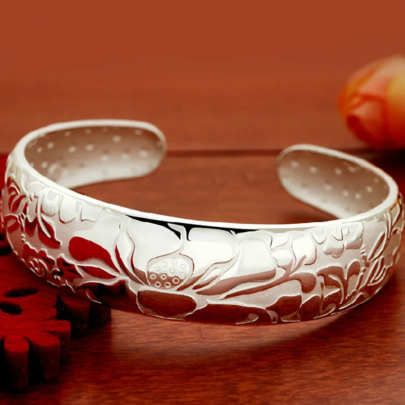

Fashion Open Bracelet Noble Lotus Bangle Adjustable Bracelets & Bangles 925 Strerling Silver Bracelets For Women Jewelry A212