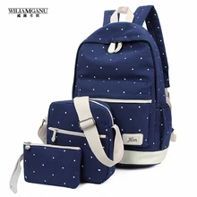 WILIAMGANU 3 Pcs Coréenne Casual Femmes Sacs À Dos Toile Livre Sacs D’école de Style Preppy Sacs À Dos pour Adolescente Filles Composite Mochila