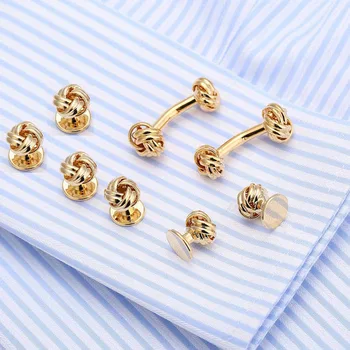 

Drop Shipping VAGULA Brass Knot Cufflinks Collar Studs 8PCS Set Men Jewelry Top Quality Tuxedo Cuff Link 531