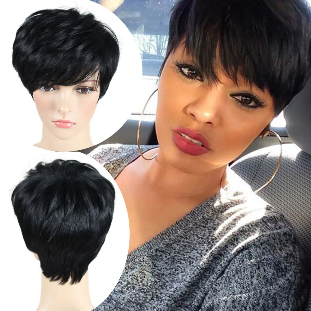 Black wig short pixie cut cheap synthetic wigs cheap hair short wigs