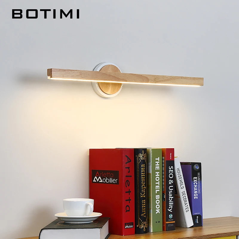 BOTIMI LED Wall Lamp For Bedroom Modern Mirror Lights Wooden Wall Sconce Wood Luminaira Bedside Lights Wall Mount Reading Light