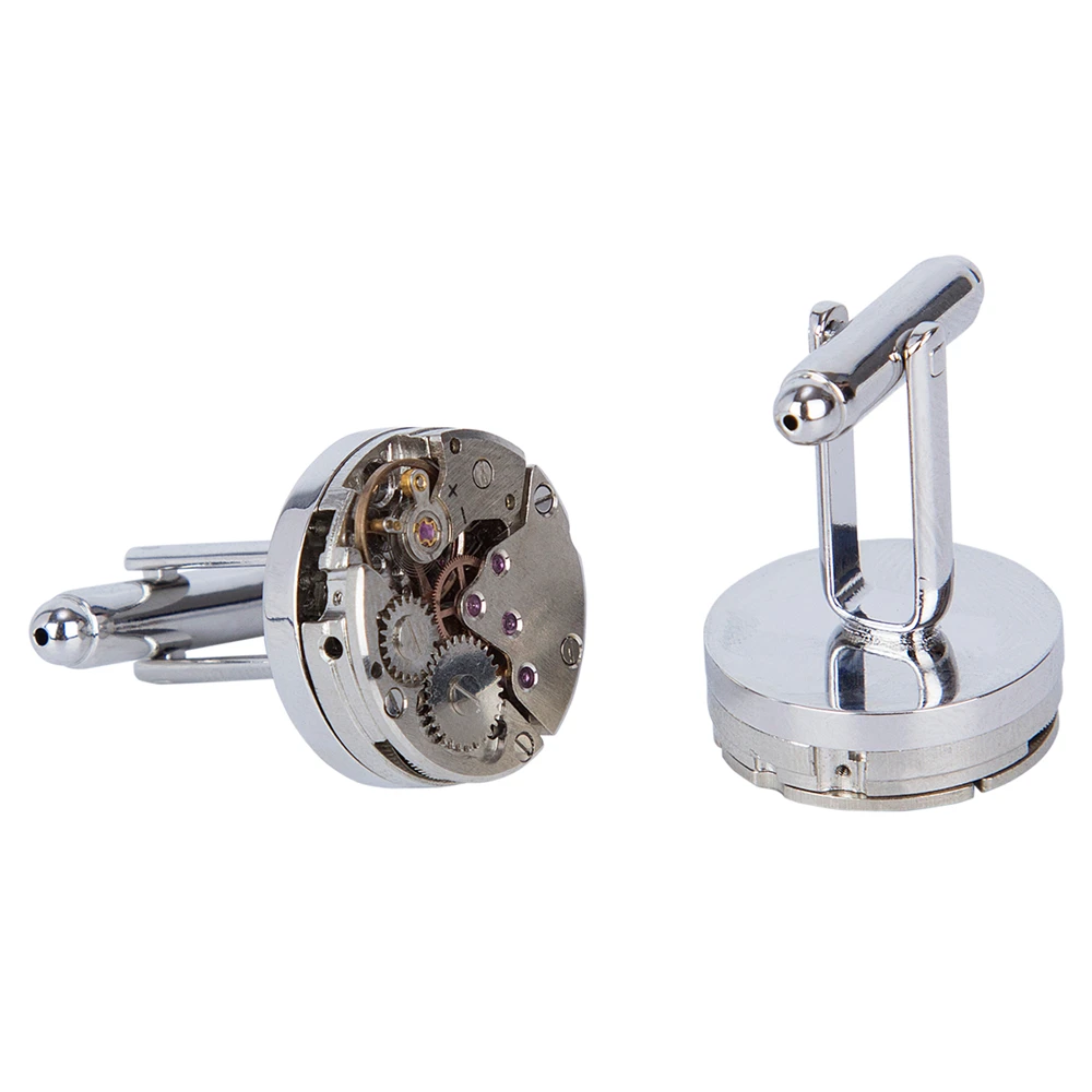 

2Pcs Watch Working Movement Shape Steampunk Cufflinks stainless steel For Men Business Wedding Elegant Storage Display Box
