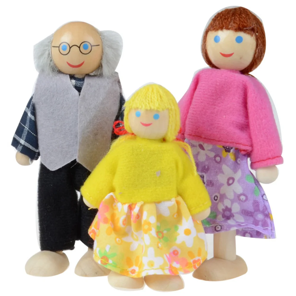 2019 الساخن بيع أثاث خشبي دمى منزل الأسرة مصغرة 7 الناس مجموعة دمية مونتيسوري لعبة للطفل الطفل 7.5